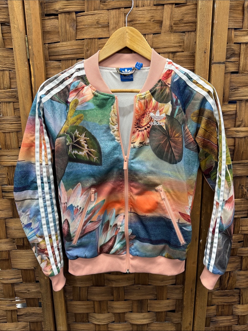 adidas Multicolor Floral Bomber Jacket with Pink Trim
